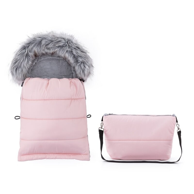 Feedo - Sac de iarna, Multifunctional, Poate fi utilizat ca geanta prin desfacerea fermoarului, Atasabil la carucior, Lana, 110 cm, 0-3 ani, Roz