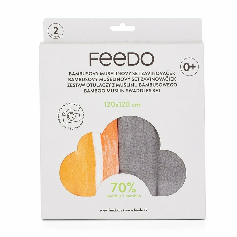 Feedo - Set 2 museline din bambus, Multifunctionale, Hipoalergenice, Cu indicator de varsta, Conform standardului european de securitate Oeko-Tex 100, Dimensiuni mari:120x120 cm, Multicolor