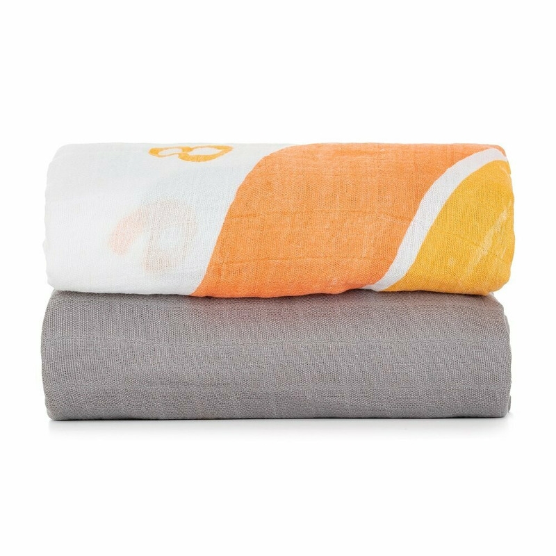 Feedo - Set 2 museline din bambus, Multifunctionale, Hipoalergenice, Cu indicator de varsta, Conform standardului european de securitate Oeko-Tex 100, Dimensiuni mari:120x120 cm, Multicolor