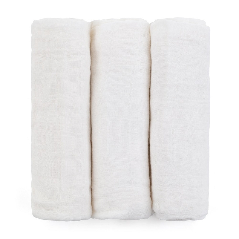 Feedo - Set 3 scutece din muselina, Multifunctionale, Din bumbac certificat Oeko-Tex Standard 100, 68x68 cm, 0 luni+, Alb