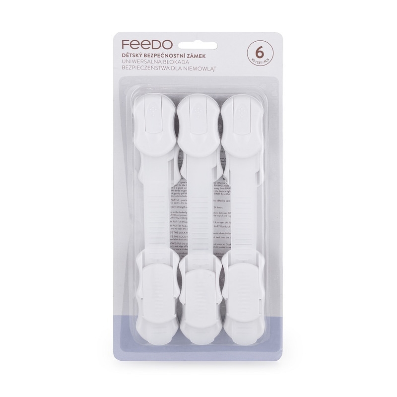 Feedo - Set sisteme de siguranta pentru mobilier, Universale, Cu lungime reglabila, 19 x 3.4 cm, Distanta 2-11 cm, 6 bucati, Alb