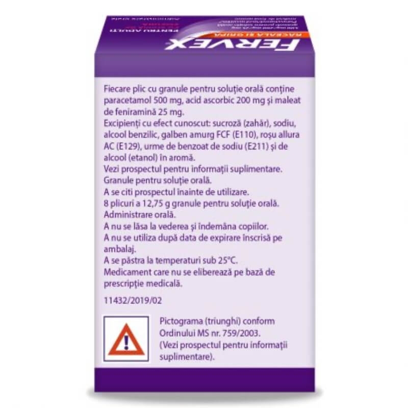Fervex Raceala si Gripa cu aroma de zmeura, 500mg/200mg/25mg, 8 plicuri, Upsa