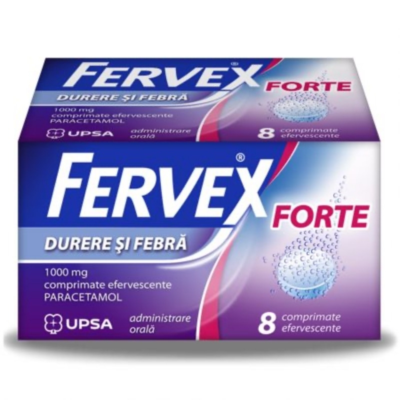 Fervex Durere si Febra Forte, 1000 mg, 8 comprimate efervescente, Upsa