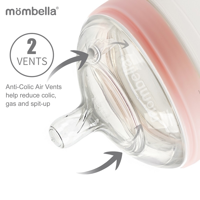 Biberon Anticolici Mombella Breast-Like, 300ml, Tetina 360Ãƒâ€šÃ‚Â° XL Flux Consistent, PPSU, Old Roze