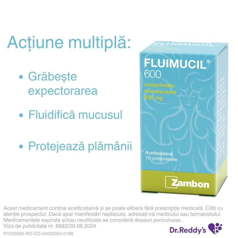 Fluimucil, 600 mg, 10 comprimate efervescente, Zambon