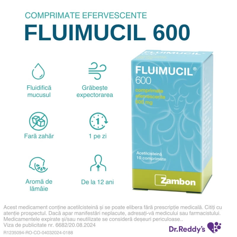 Fluimucil, 600 mg, 10 comprimate efervescente, Zambon