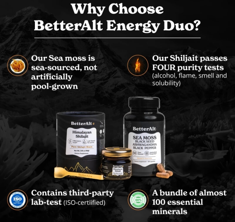 Formula de Shilajit cu alge marine, Ashwagandha si Tongkat Ali Better Alt, 120 capsule, GNC