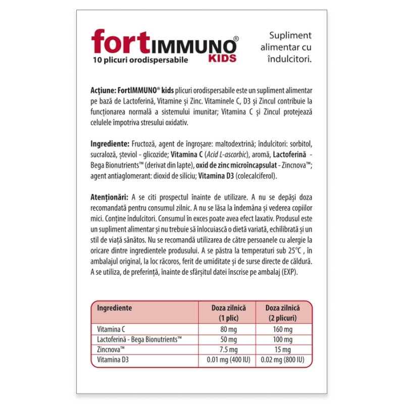 Fortimmuno Kids, 10 plicuri orodispersabile, Dr. Phyto Fortimmuno Kids, 10 plicuri orodispersabile, Dr. Phyto