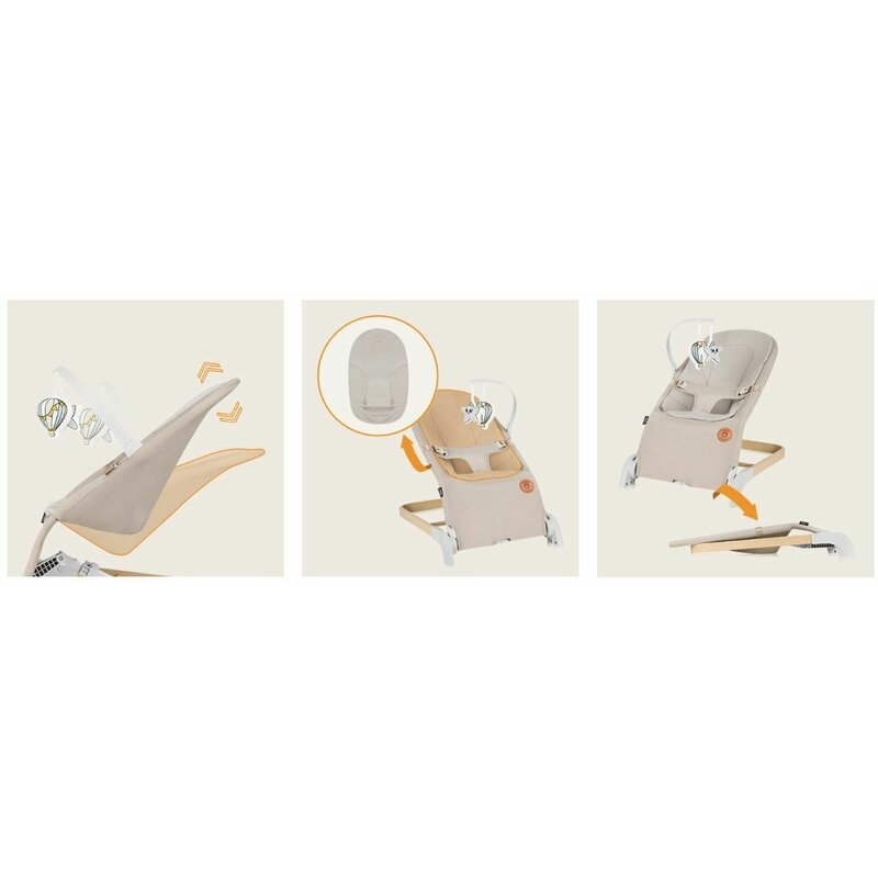 Fotoliu balansoar, Lionelo, Lilac, Cu arcada cu jucarii, Ergonomic, Reglare spatar in 3 pozitii, Pernuta moale invelita in tesatura de bambus, Pliabil, 0-6 luni, Bej
