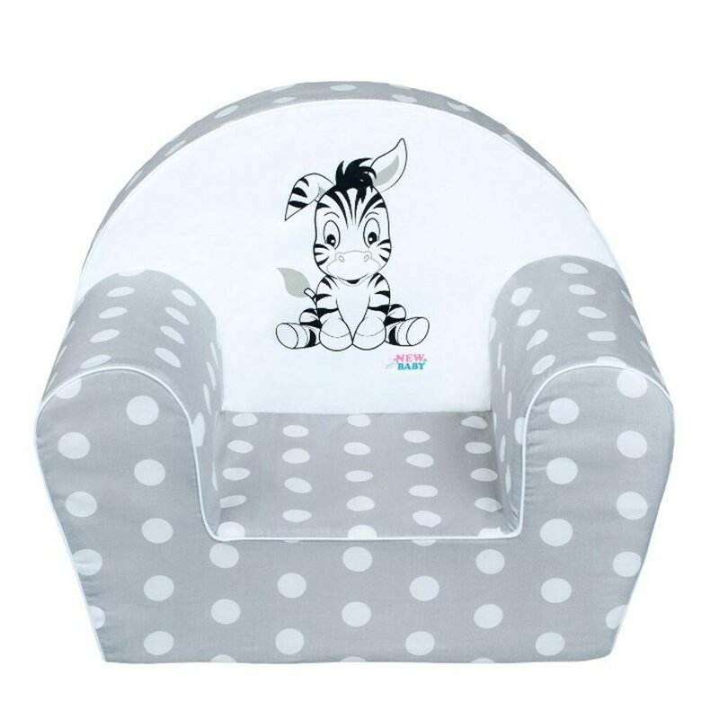 Fotoliu din burete, New Baby, Pentru copii, 42x53, Din spuma, Cu husa din bumbac, 9 luni - 5 ani, Zebra Grey