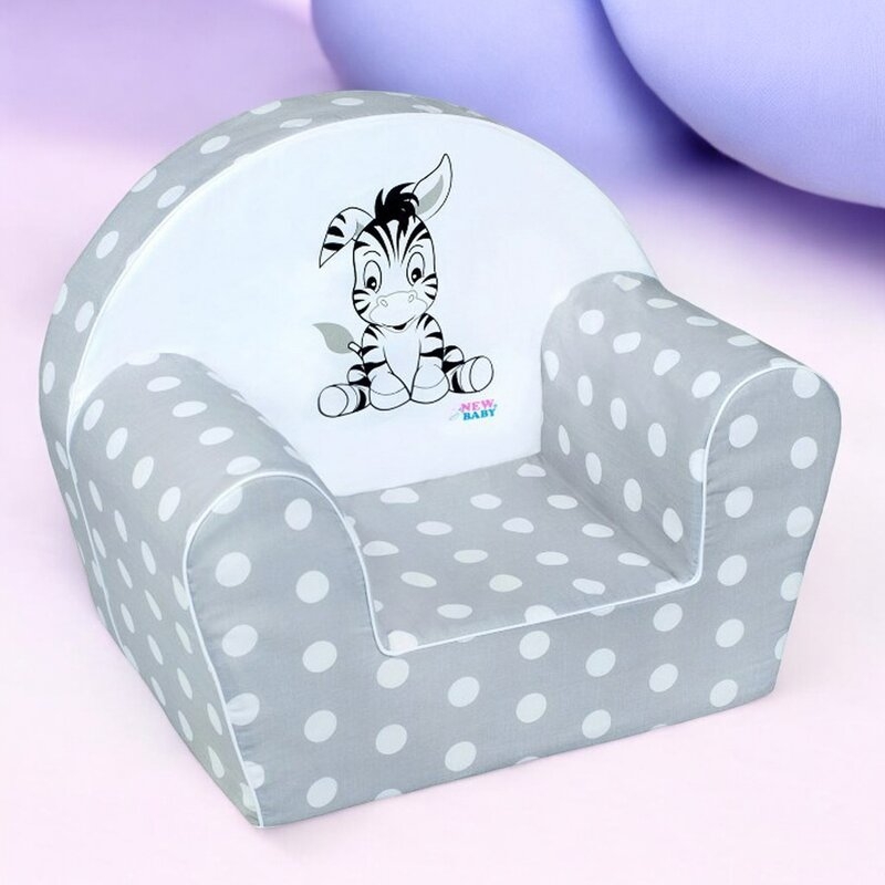 Fotoliu din burete, New Baby, Pentru copii, 42x53, Din spuma, Cu husa din bumbac, 9 luni - 5 ani, Zebra Grey