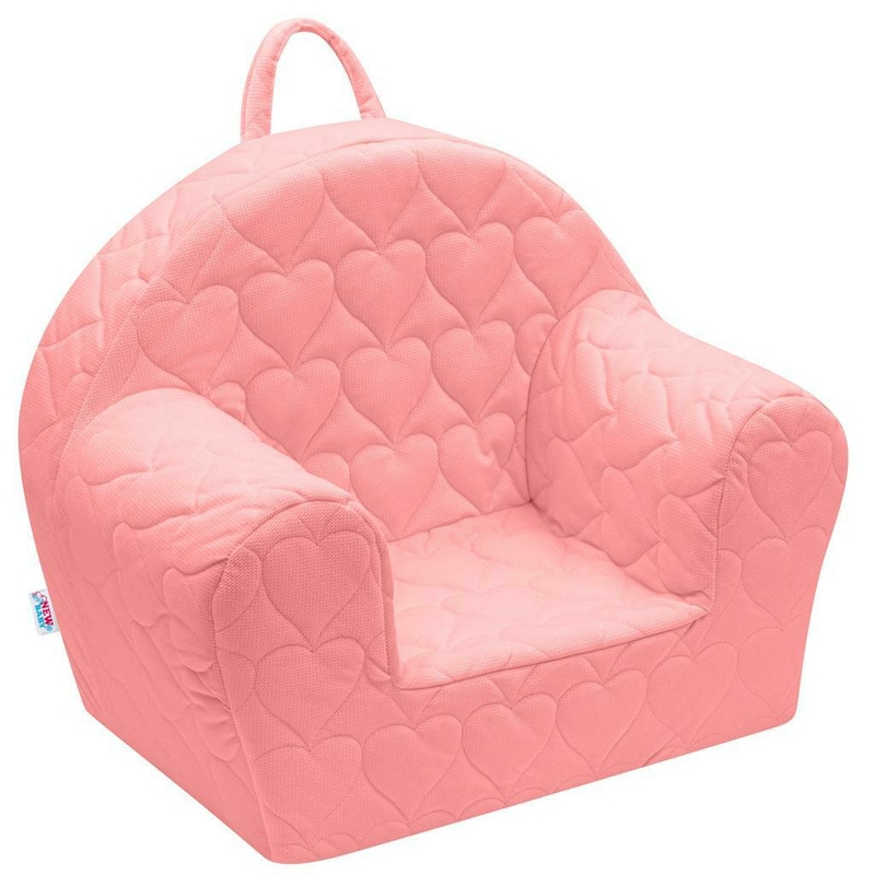 Fotoliu din burete pentru copii, Cu buzunar lateral, Din tesatura de catifea, Cu Husa detasabila, Hearts, Din materiale certificate Oeko Tex Standard 100, New Baby, 9 luni - 5 ani, Pink