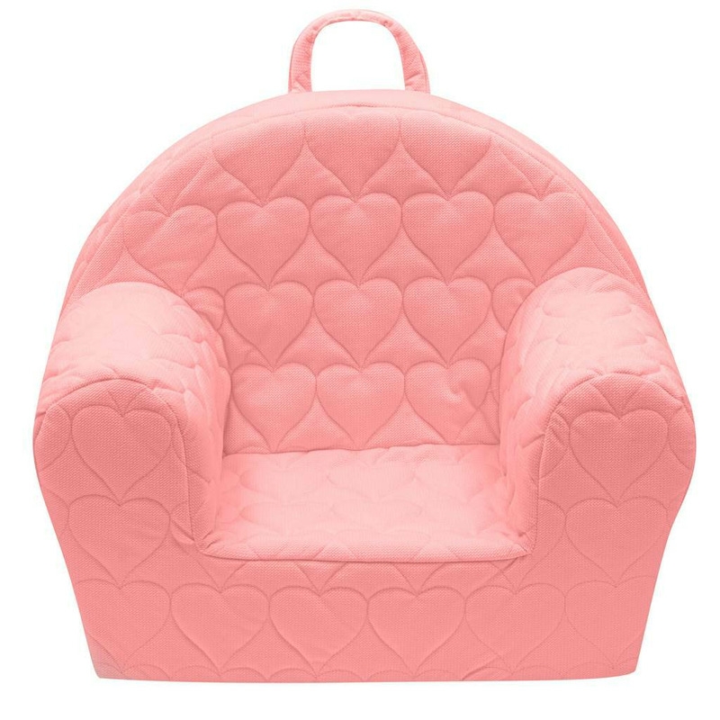 Fotoliu din burete pentru copii, Cu buzunar lateral, Din tesatura de catifea, Cu Husa detasabila, Hearts, Din materiale certificate Oeko Tex Standard 100, New Baby, 9 luni - 5 ani, Pink
