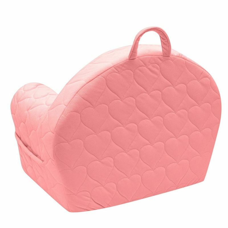 Fotoliu din burete pentru copii, Cu buzunar lateral, Din tesatura de catifea, Cu Husa detasabila, Hearts, Din materiale certificate Oeko Tex Standard 100, New Baby, 9 luni - 5 ani, Pink