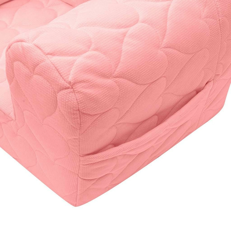 Fotoliu din burete pentru copii, Cu buzunar lateral, Din tesatura de catifea, Cu Husa detasabila, Hearts, Din materiale certificate Oeko Tex Standard 100, New Baby, 9 luni - 5 ani, Pink