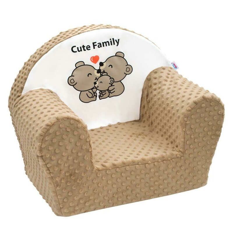 Fotoliu din burete pentru copii, Din tesatura minky, Cute Family, New Baby, 9 luni - 5 ani, Cu Husa detasabila, Cappuccino