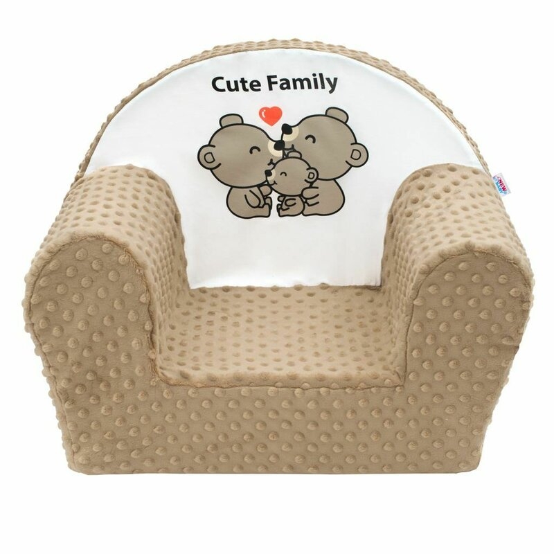 Fotoliu din burete pentru copii, Din tesatura minky, Cute Family, New Baby, 9 luni - 5 ani, Cu Husa detasabila, Cappuccino