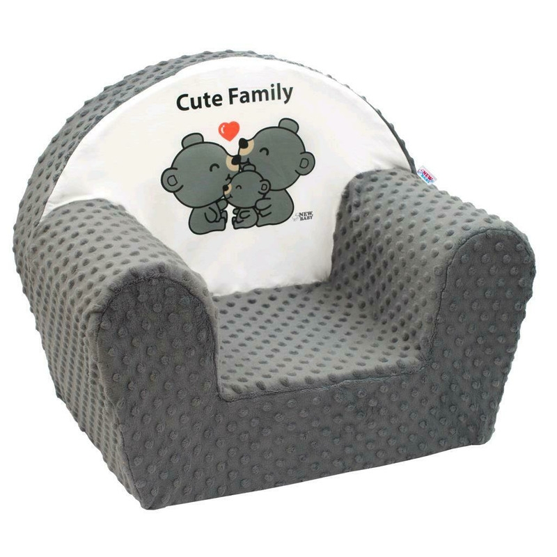 Fotoliu din burete pentru copii, Din tesatura minky, Cute Family, New Baby, 9 luni - 5 ani, Cu Husa detasabila, Gray