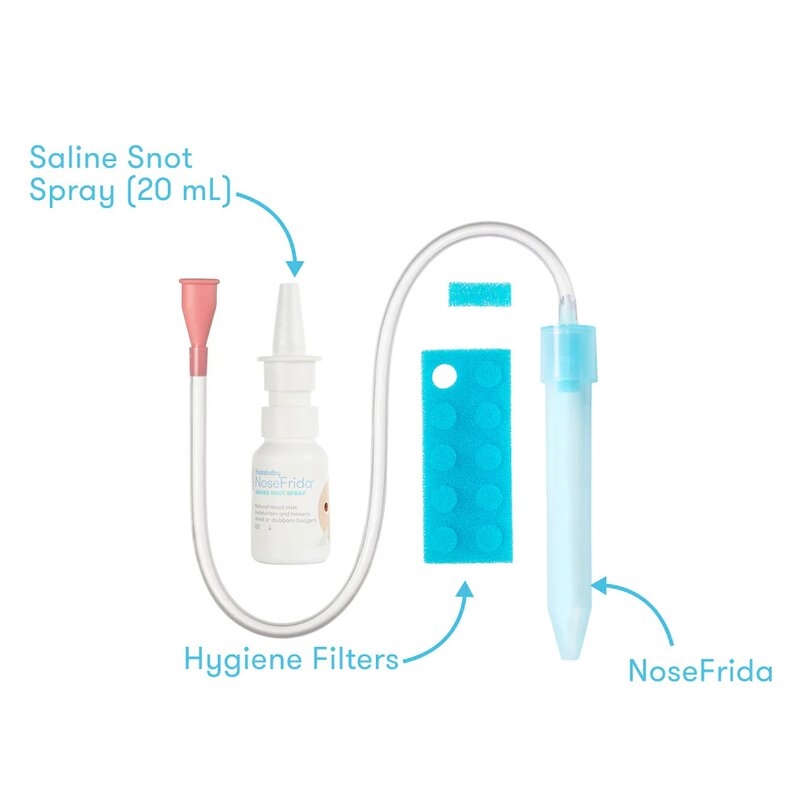 FridaBaby - Kit aspirator nazal, 3 in 1, Cu spray cu apa de mare, 10 filtre igienice, Testat si recomandat de pediatrii suedezi, Fara ftalati si BPA, Transparent