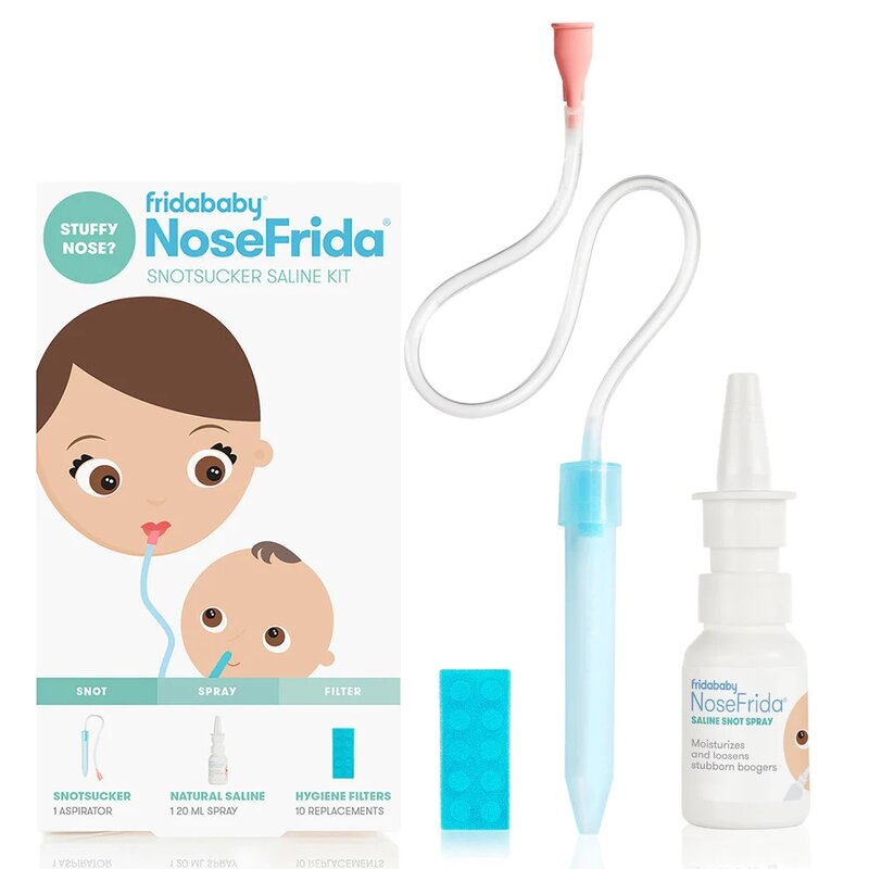 FridaBaby - Kit aspirator nazal, 3 in 1, Cu spray cu apa de mare, 10 filtre igienice, Testat si recomandat de pediatrii suedezi, Fara ftalati si BPA, Transparent