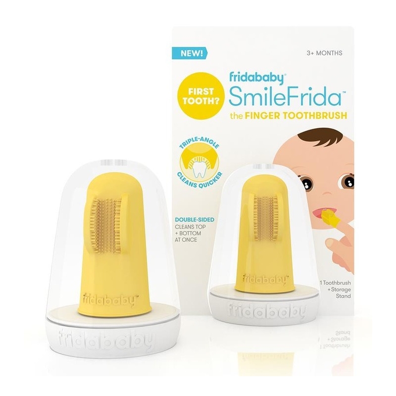 Fridababy - Periuta de dinti pentru deget, Cu peri moi, Silicon, Fara BPA, 3 luni+, Galben