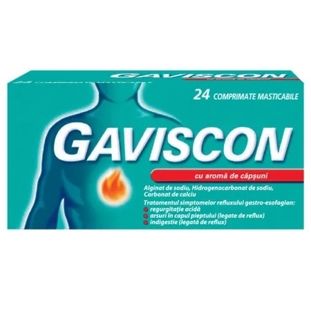 Gaviscon capsuni, 24 comprimate masticabile, Reckitt Benckiser Gaviscon capsuni, 24 comprimate masticabile, Reckitt Benckiser