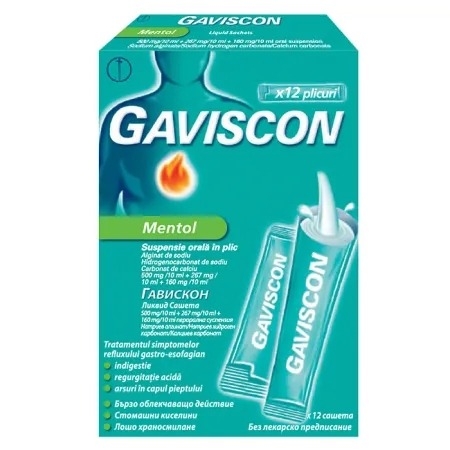Gaviscon Mentol suspensie orala, 12 plicuri, Reckitt Benckiser Gaviscon Mentol suspensie orala, 12 plicuri, Reckitt Benckiser