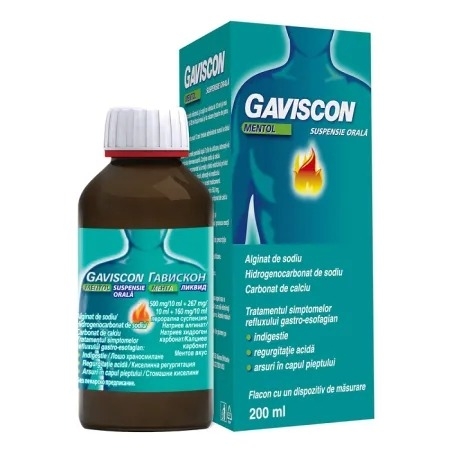 Gaviscon Mentol suspensie orala, 200 ml, Reckitt Benckiser Gaviscon Mentol suspensie orala, 200 ml, Reckitt Benckiser