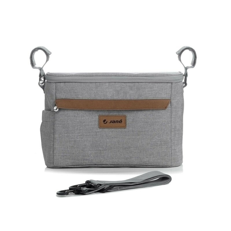 Geanta pentru scutece si organizator carucior, Jane, Cu multiple compartimente, Dimensiune compacta, 32 x 10 x 21 cm, Dim Grey