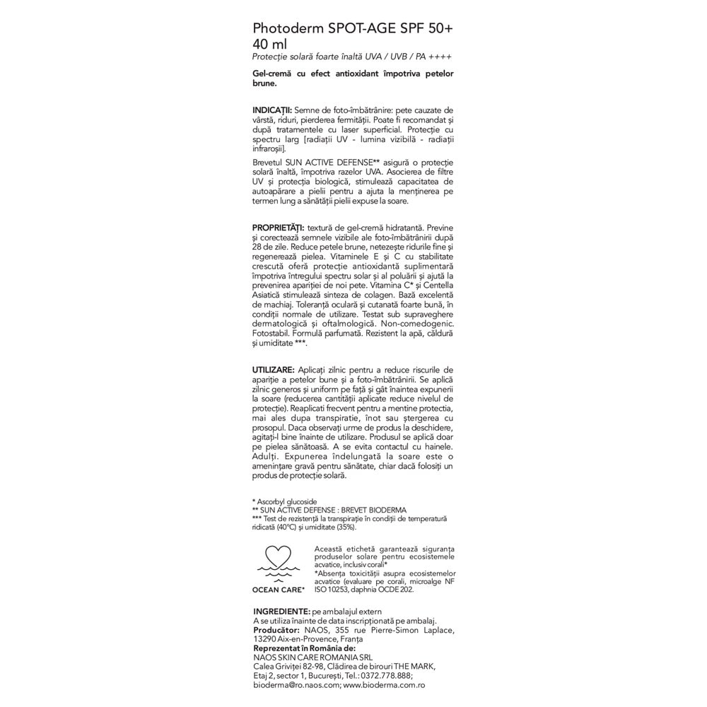 Gel-crema SPF 50+ Photoderm Spot-Age, 40 ml, Bioderma