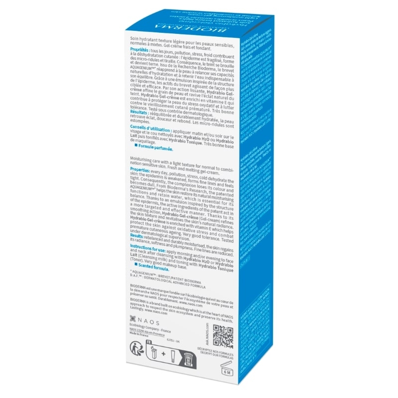 Gel crema pentru piele sensibila normala sau mixta Hydrabio, 40 ml, Bioderma