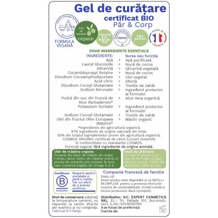 Gel de curatare pentru par si corp Bio, 400 ml, Mustela