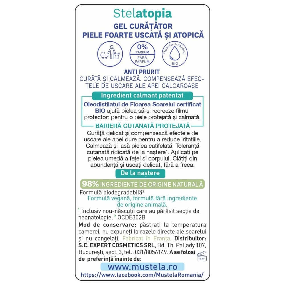 Gel de curatare pentru piele uscata si atopica Stelatopia, 200 ml, Mustela