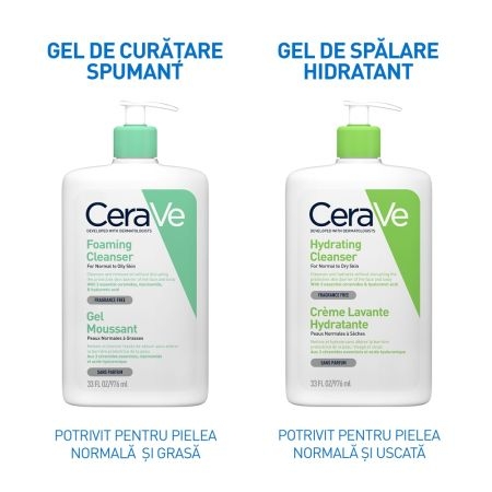 Gel de curatare spumant piele normal-mixta, 976 ml, Cerave Gel de curatare spumant piele normal-mixta, 976 ml, Cerave