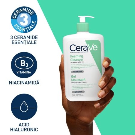 Gel de curatare spumant piele normal-mixta, 976 ml, Cerave Gel de curatare spumant piele normal-mixta, 976 ml, Cerave