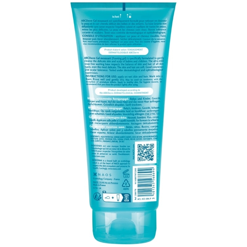Gel spumant ABCDerm, 200 ml, Bioderma