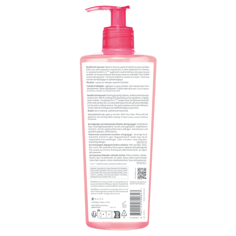 Gel spumant calmant si hidratant Sensibio, 500 ml, Bioderma