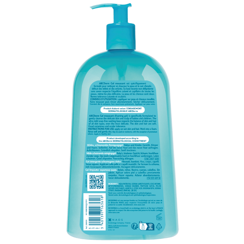 Gel spumant ABCDerm, 1000ml, Bioderma
