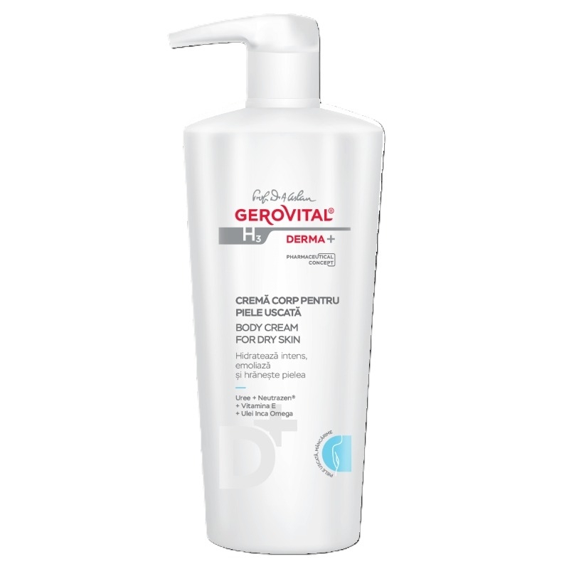 Crema corp pentru piele uscata H3 Derma+, 500 ml, Gerovital