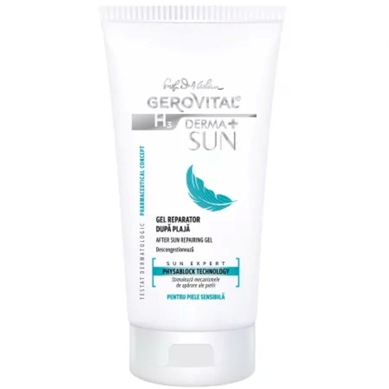 Gel reparator dupa plaja H3 Derma+ Sun, 150 ml, Gerovital