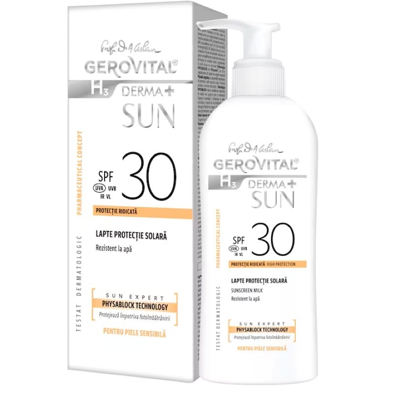 Lapte protectie solara SPF 30 H3 Derma+ Sun, 150 ml, Gerovital