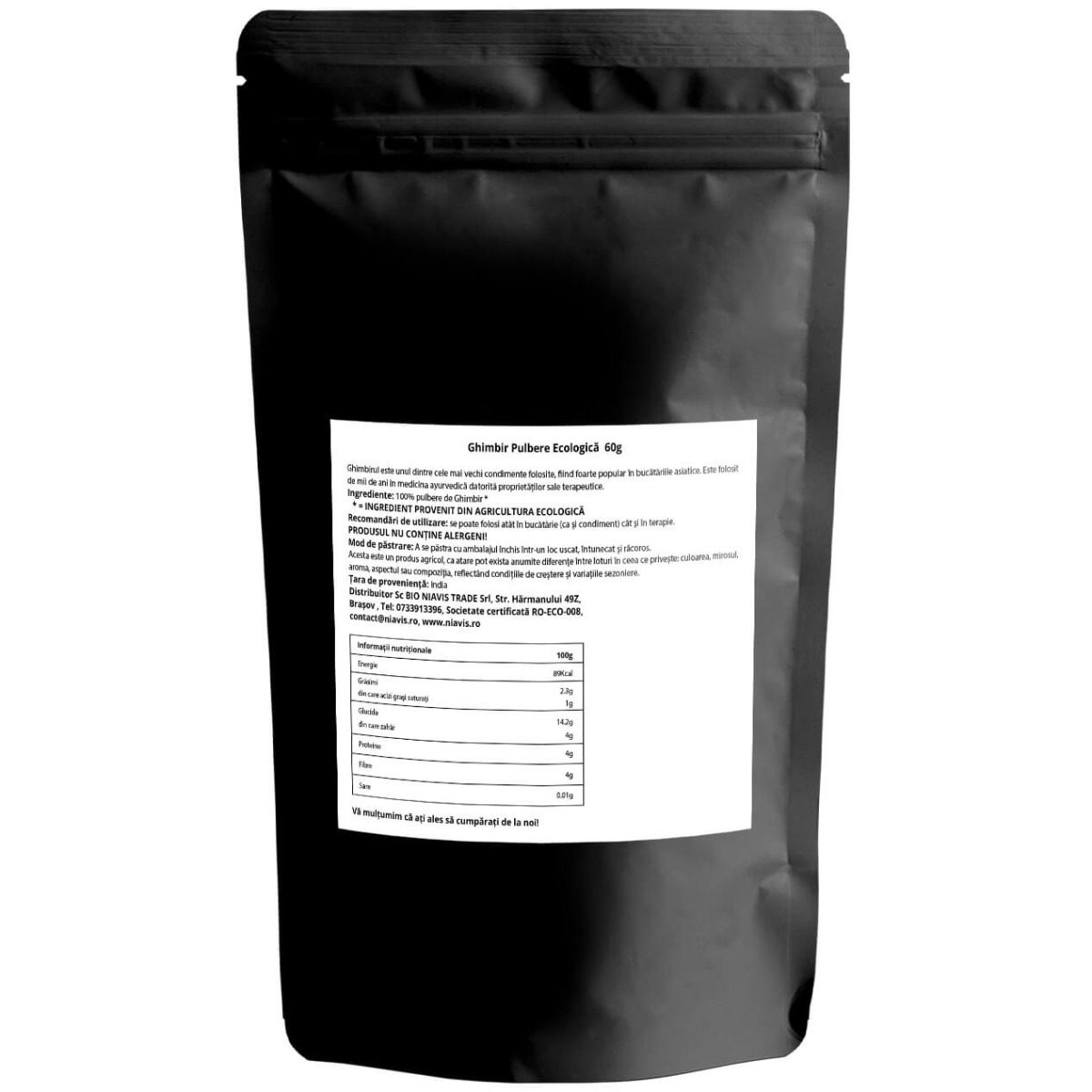 Ghimbir pulbere ecologica, 60 g, Niavis
