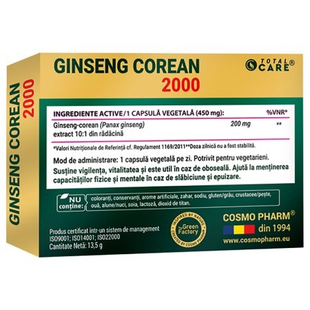 Ginseng Corean 2000 mg, 30 comprimate, Cosmo Pharm Ginseng Corean 2000 mg, 30 comprimate, Cosmo Pharm