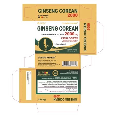 Ginseng Corean 2000 mg, 30 comprimate, Cosmo Pharm Ginseng Corean 2000 mg, 30 comprimate, Cosmo Pharm