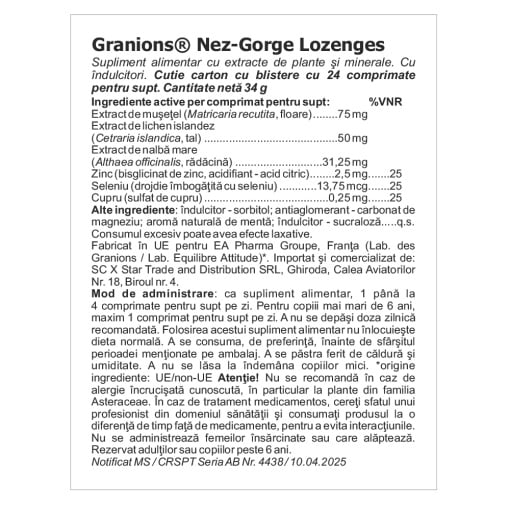Nez Gorge comprimate de supt mentolate, 24 comprimate, Granions