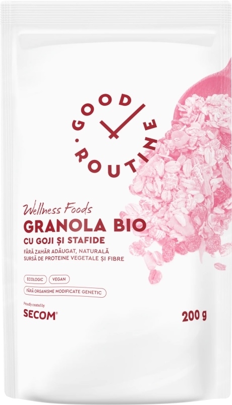 Granola Bio cu goji si stafide Good Routine Wellness Foods, 200 g, Secom Granola Bio cu goji si stafide Good Routine Wellness Foods, 200 g, Secom