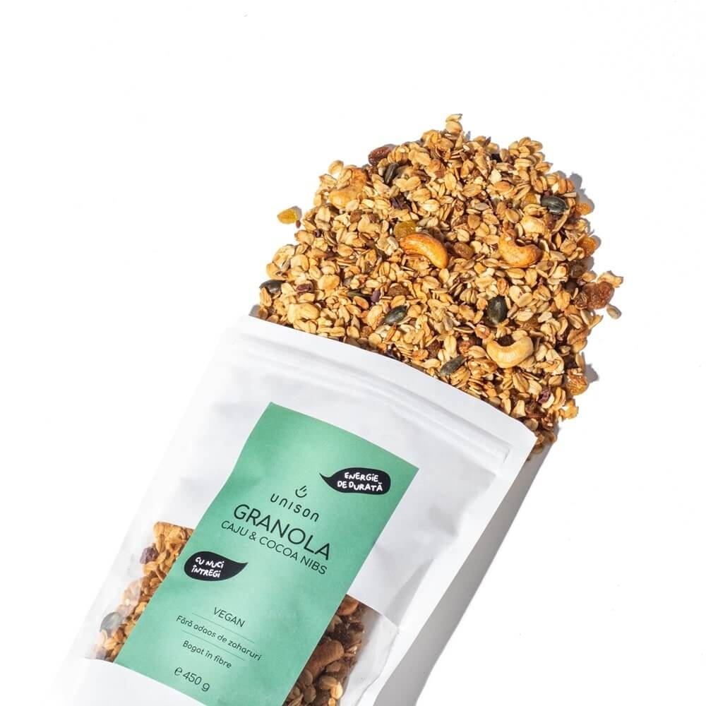 Granola cu caju si fulgi de cacao, 450 g, Unison