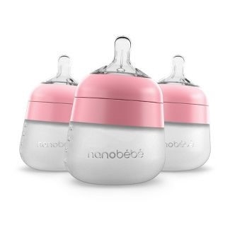 Nanobebe - Biberon silicon 150ml set 3buc roz