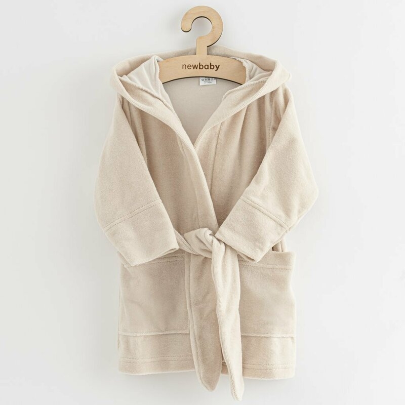 Halat de baie pentru copii, Cu buzunare, Cu cordon, Marime 80/86, Dim bumbac 100%, New Baby, Comfortably beige