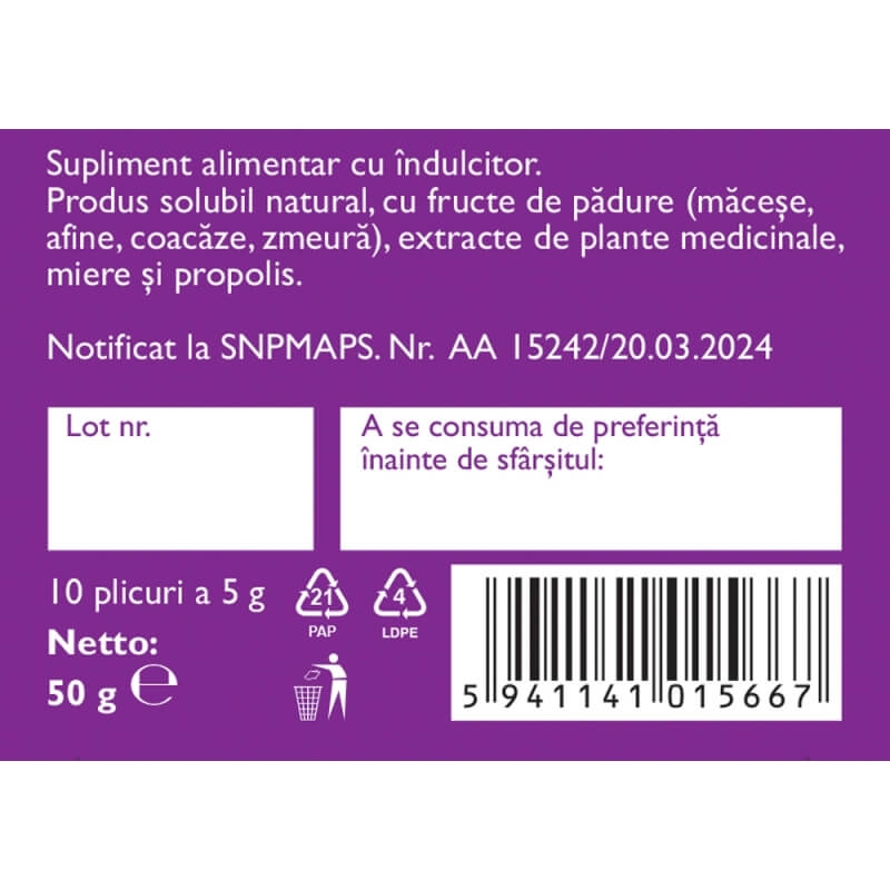 Hapciu solubil cu fructe de padure, 10 plicuri, Fares